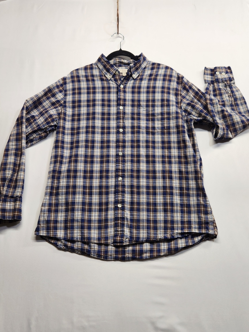 ⭐️Sonoma Plaid Button Down Shirt Men’s L Blue Brown 100% Cotton Cabincore